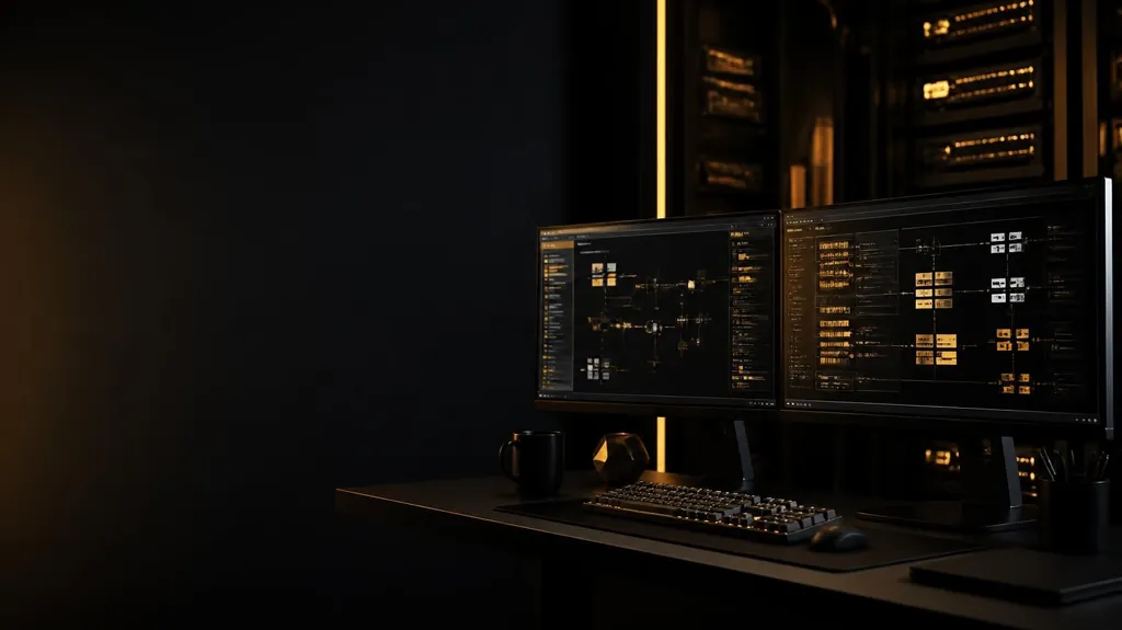 Monitors of software dashboards in a dark server room