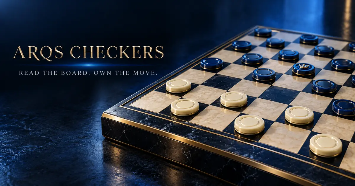 ARQS Checkers game board and launch artwork